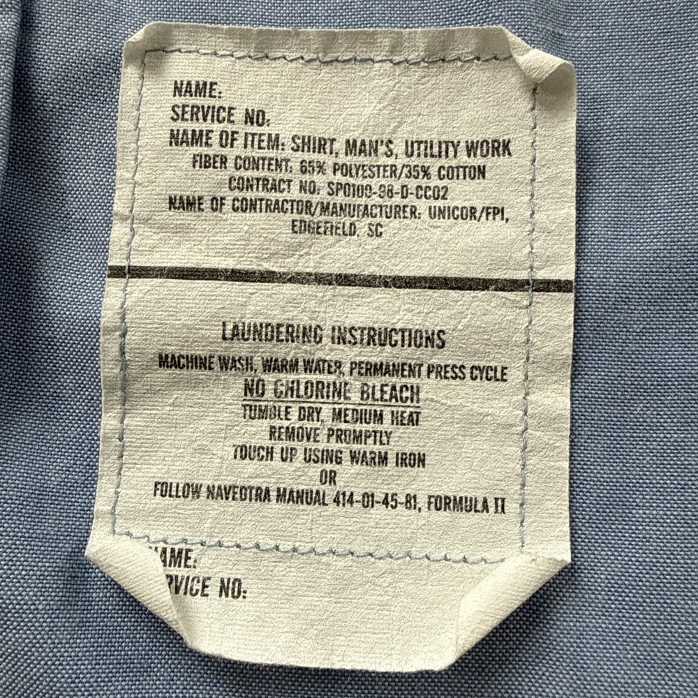 US Navy Submarine Service Chambray Blue S/S Utility Work Shirt Sz L 90s - Picture 4 of 10